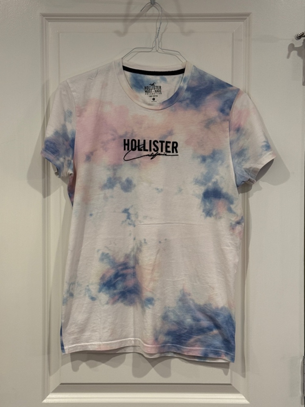 Hollister White Tee with Pink & Blue Tie-Dye